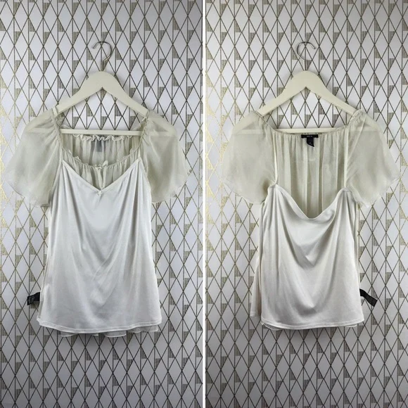 Flutter Sleeve Sheer Chic Cream Blouse Top - Picture 6 of 16